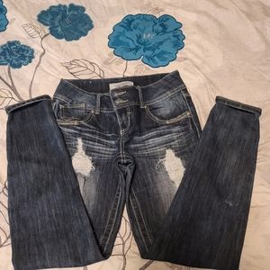 Dark wash distressed jeans